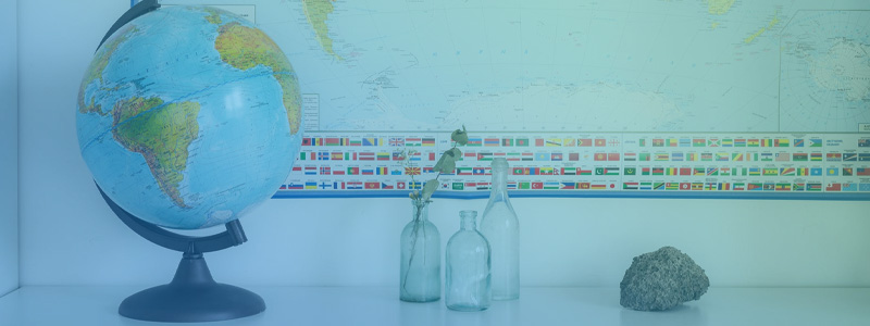 Mapa del mundo que muestra lugares para estudiar inglés